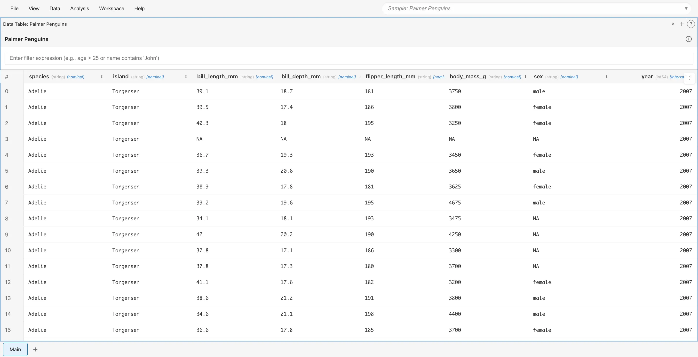 Data Table basic view